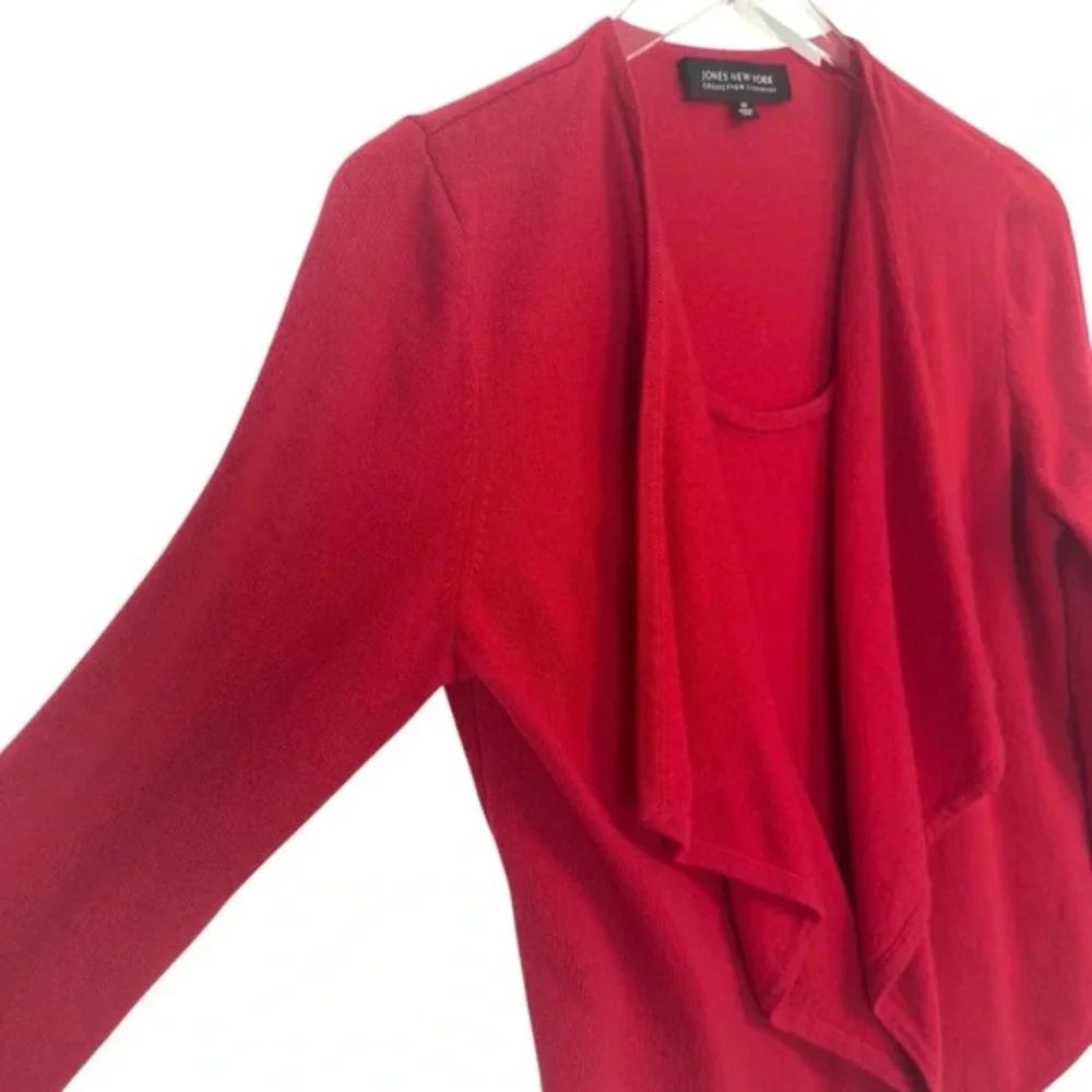Jones‎ New York Womens M 100% Cashmere Open Front Cardigan Red Workwear Soft
